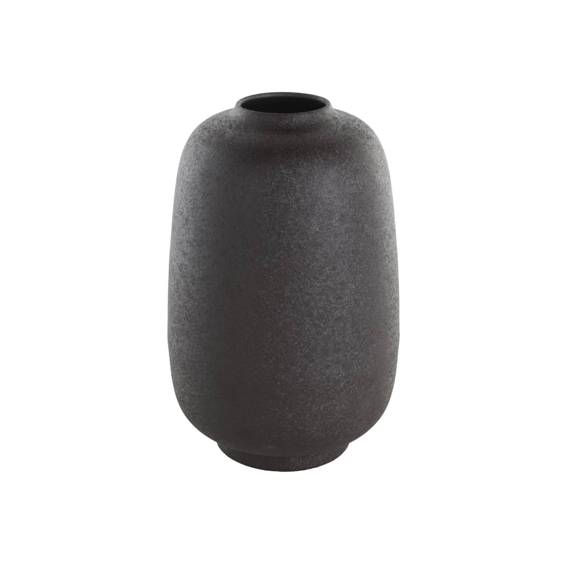12" Black Textured Rounded Metal Vase